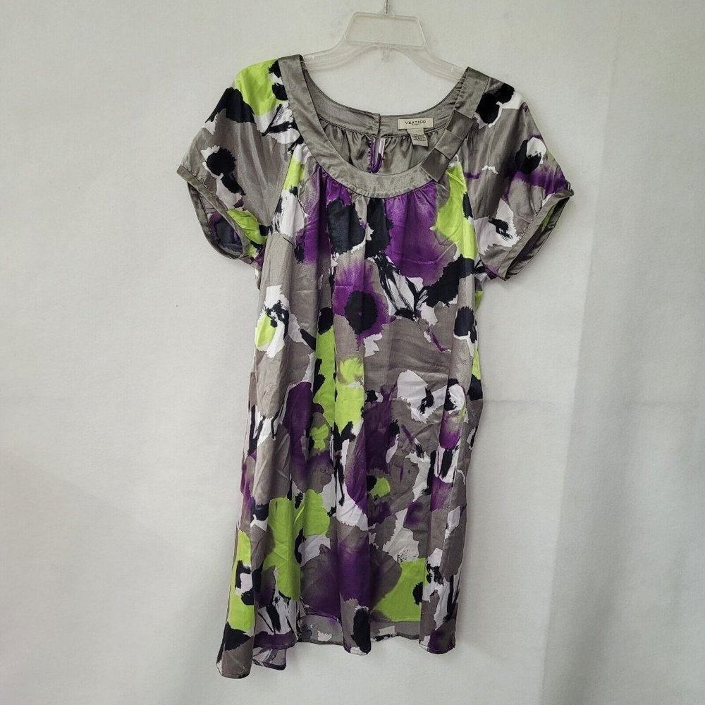Vertigo‎ Paris Dress Womens L Abstract Floral Short Sleeve Colorful Flaw